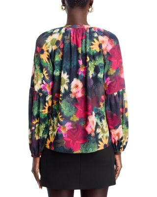 Floral Split Neck Button Down Blouse