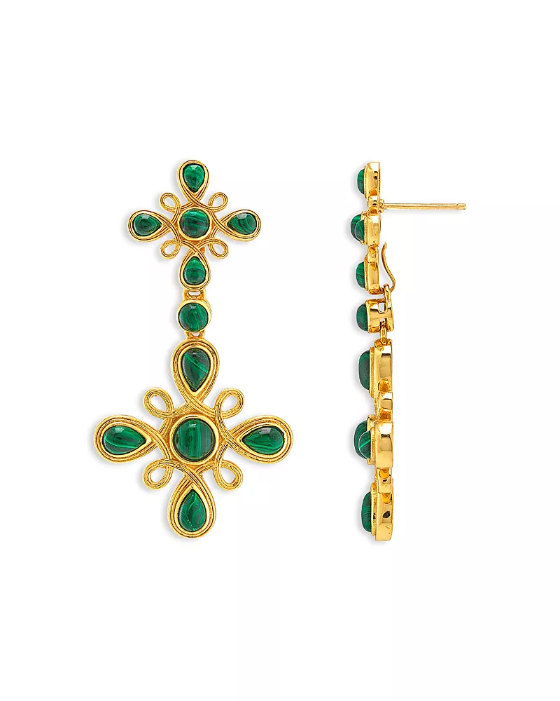 Capucine De Wulf Monique Malachite Convertible Double Drop Earrings
