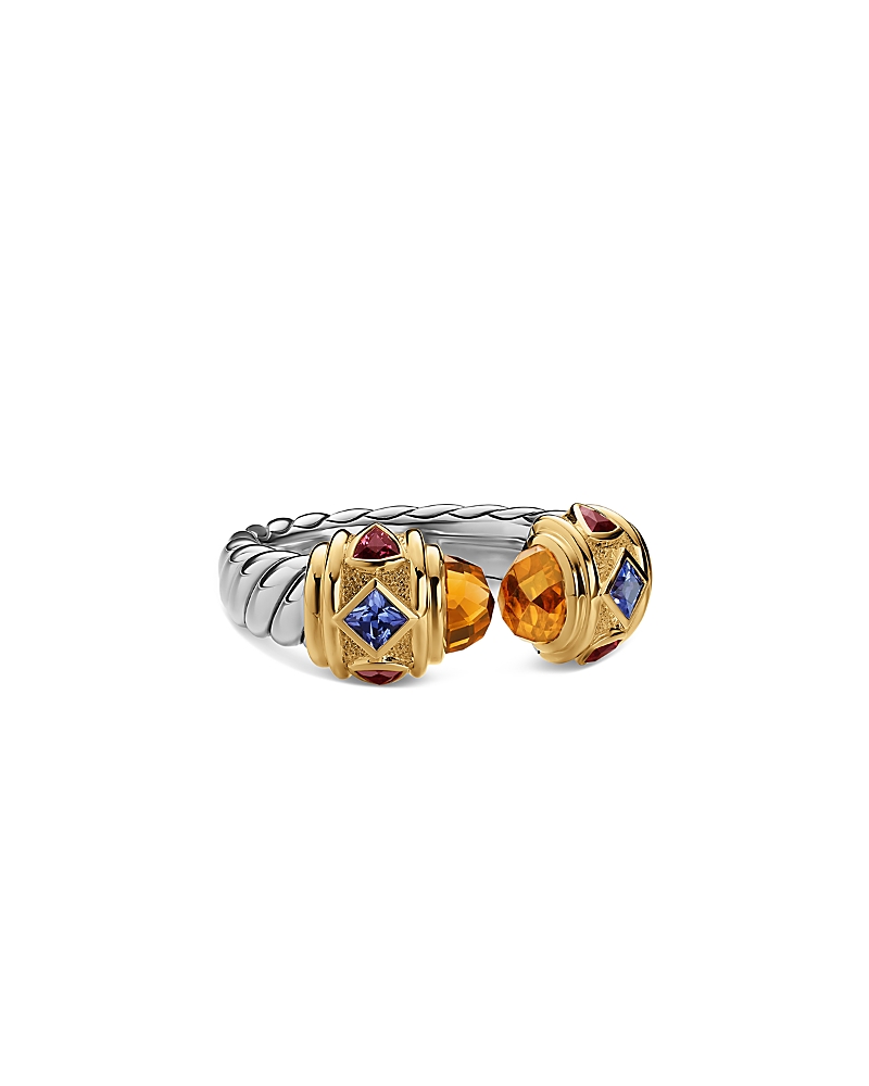 David Yurman Renaissance Color Ring in Sterling Silver with 14K Yellow Gold, Hampton Blue Topaz, Iolite and Amethyst, 9.9mm