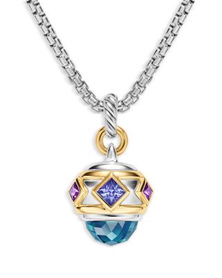 Renaissance&reg; Amulet in Sterling Silver with 14K Yellow Gold, Hampton Blue Topaz, Iolite and Amethyst, 29mm