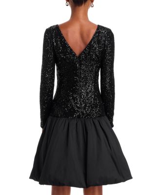 Long Sleeve Boat Neck Combo Bubble Dress