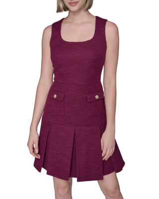 Textured Tweed Square Neck Mini Dress