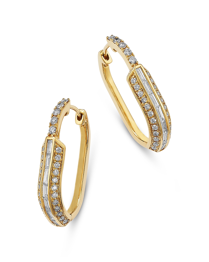 Bloomingdale's Fine Collection Diamond Round & Baguette Oval Hoop Earrings