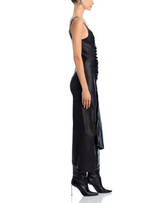 Leather Draped Asymmetric Dress