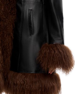 Dorothy Leather & Shearling Trim Midi Coat