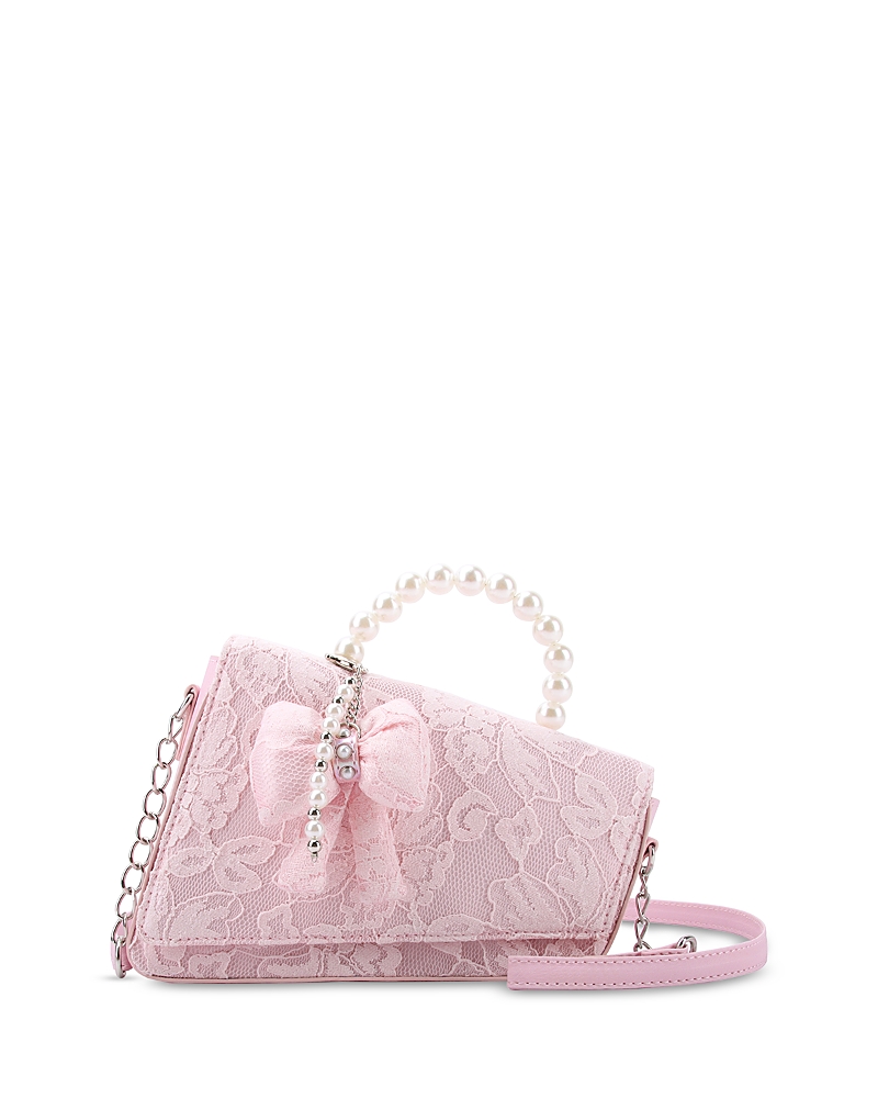 Omg Accessories Girls' Bow Lace Pearl Angled Crossbody Bag