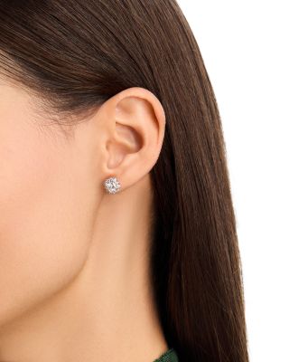 Diamond Princess Cut Halo Stud Earrings in 14K White Gold, 1.26 tcw