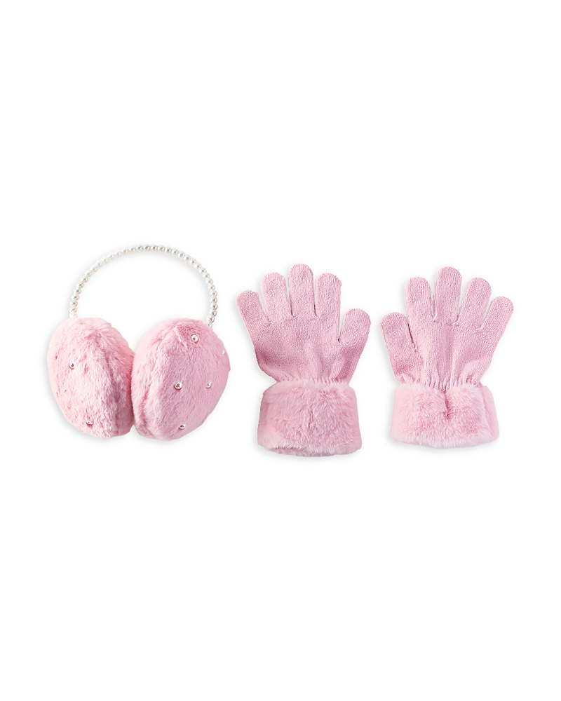 Omg Accessories Girls' Pearl Faux Fur Earmuffs & Gloves Set In Pink
