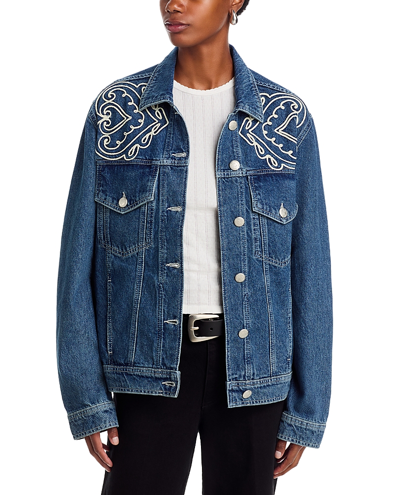 Farm Rio Cornely Soutache Denim Jacket In Blue