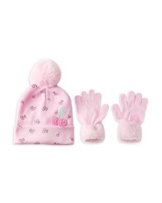 Girls' Cherry Print Hat & Gloves Set 