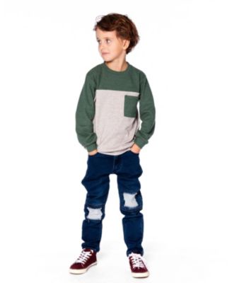 Boys' Long Sleeve Super Soft Brushed Jersey Top Color Block - Little Kid