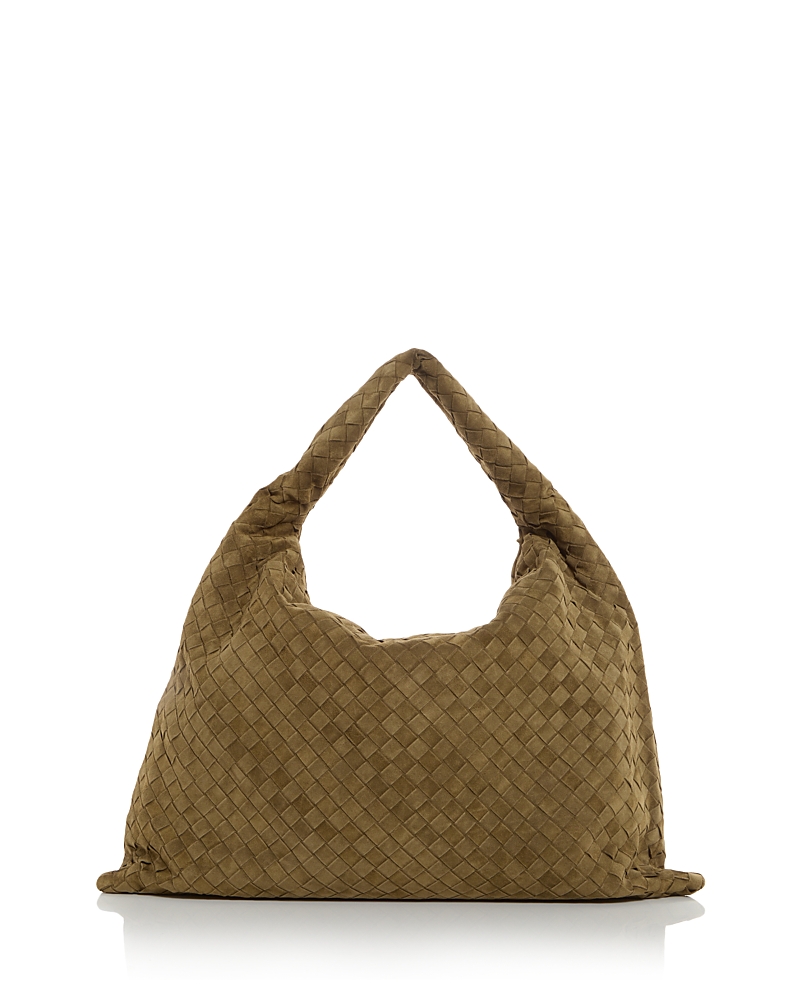 Bottega Veneta Intrecciato Suede Shoulder Bag In Green