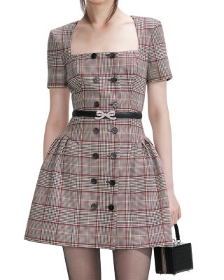 Check Short Sleeved Mini Dress