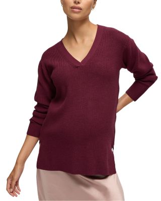 V Neck Side Zip Maternity Sweater