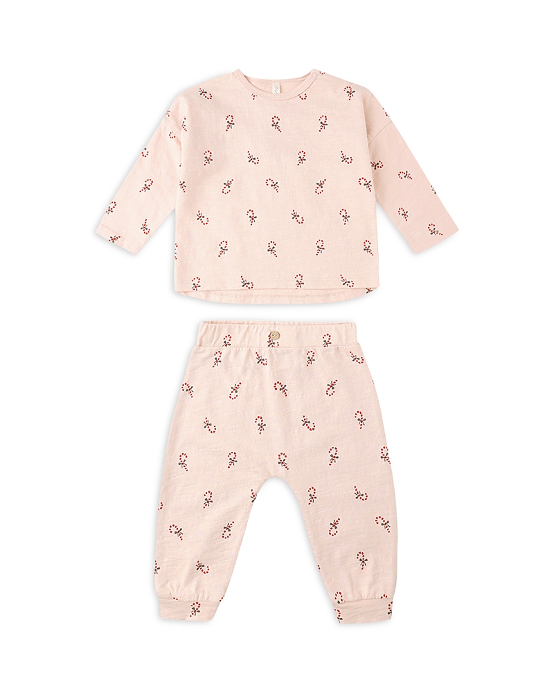 Rylee + Cru Girls' Candy Cane Print Long Sleeve Tee & Pants Set - Baby In Pink