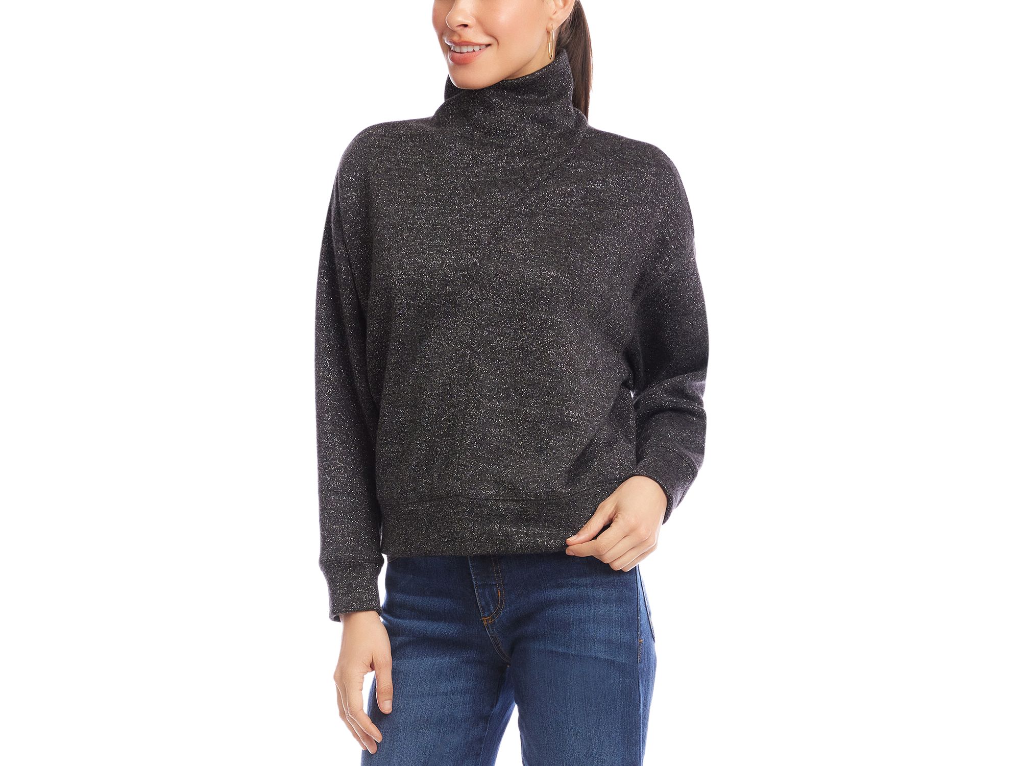 Long Sleeve Faux Wrap Turtleneck Sweater — Image 4