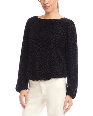 Blouson Sleeve Velvet Burnout Boatneck Top