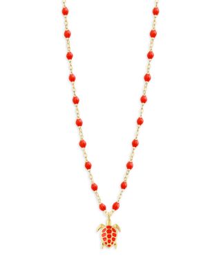 18K Yellow Gold Voyage Resin Bead Turtle Pendant Necklace, 16.1-16.5&amp;quot;