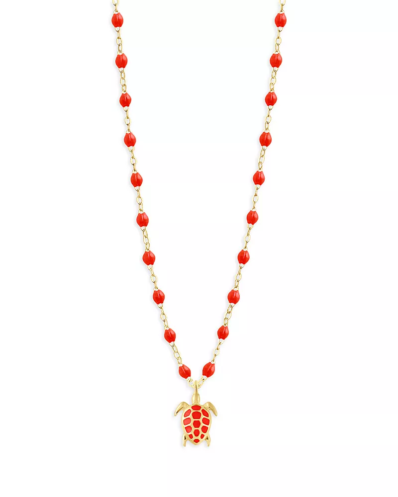 Gigi Clozeau 18K Yellow Gold Voyage Resin Bead Turtle Pendant Necklace, 16.1