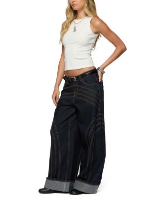 Cuffed Low Rise Wide Leg Jeans