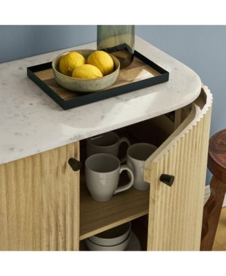 Caldera 33" Curved Solid Wood and Marble Accent Storage Cabinet