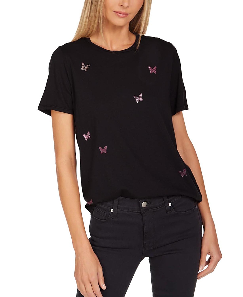 Lauren Moshi Croft Crystal Butterflies Tee In Black