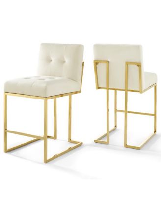 Privy Gold Stainless Steel Performance Velvet Counter Stool, Set of 2