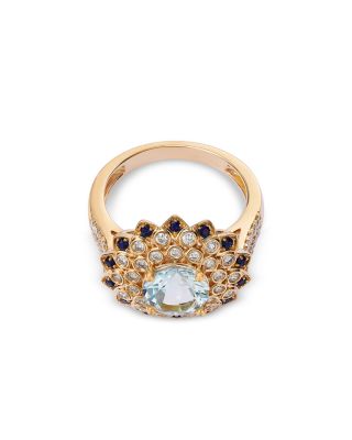 Aquamarine, Blue Sapphire, & Diamond Ring in 14K Yellow Gold