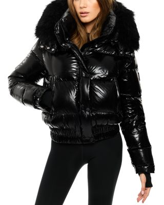 Luxe Stormi Shearling Trim Hooded Down Coat