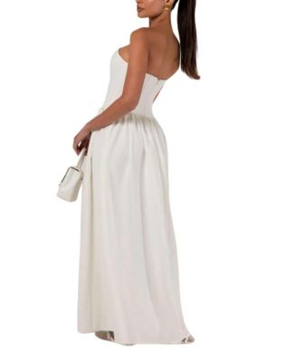 Strapless Corset Crepe Flare Maxi Dress