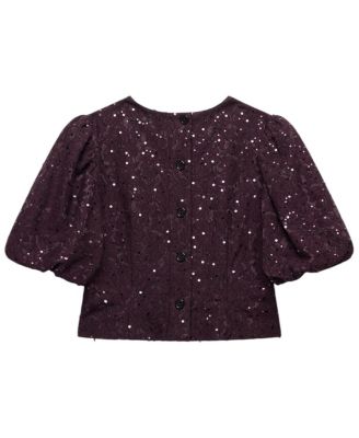 Women's Sequin Lace Puff Sleeve Top