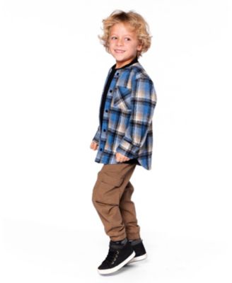 Boys' Long Sleeve Brushed Plaid Button Down Shirt - Little Kid