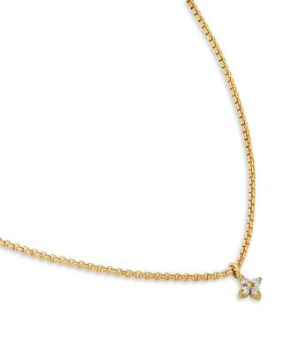 14K Yellow Gold Prong Diamonds Flower Cluster Pendant Necklace, 14-16"