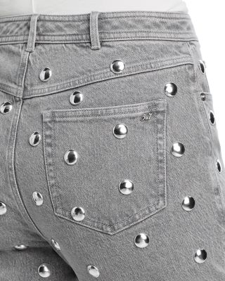 Sammy Studded High-Rise Denim Jeans in Lune/Silver 