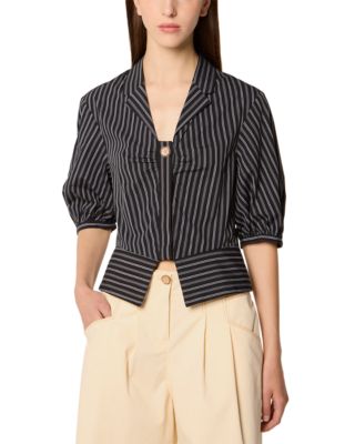 Cropped Shirt with Puff Sleeves