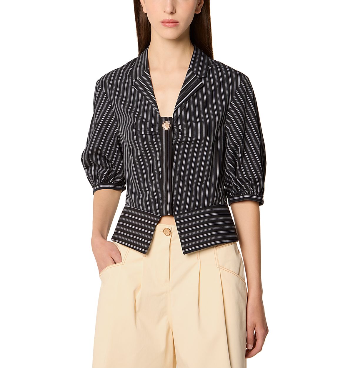 TRESSE Cropped Shirt with Puff Sleeves