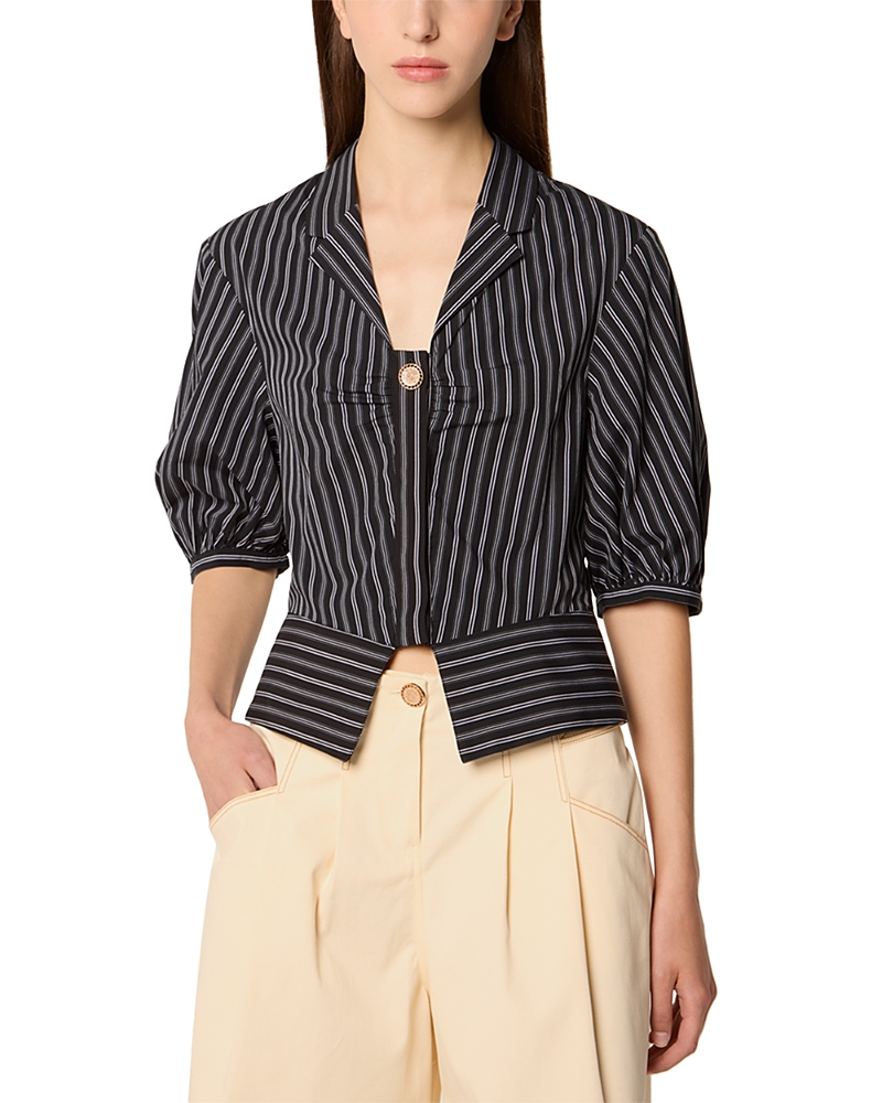 Tressé Tresse Cropped Shirt With Puff Sleeves In Black