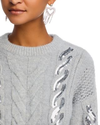 Oversized Sequin Cable Knit Crewneck Sweater - Exclusive