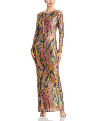 Long Sleeve Sequin Swirl Maxi Dress - Exclusive