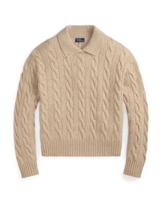 Cable Wool Cashmere Polo Collar Sweater