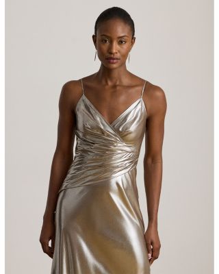 Pleated Metallic Chiffon Sleeveless Gown