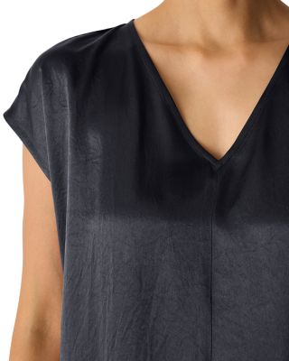 Satin V Neck Cap Sleeve Midi Dress