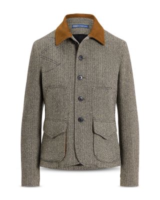 Suede Trim Herringbone Jacket