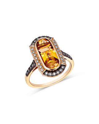 Citrine & Champagne and Brown Diamond Halo Ring in 14K Yellow Gold