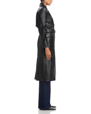 Celina Fringe Trim Faux Leather Trench Coat 