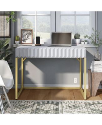 Prelli Steel Base 1-Drawer Writing Desk with USB Port and Outlet