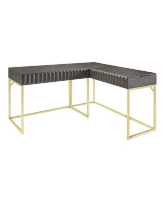 Prelli Steel Base Adjustable Lift Top L-Shaped Writing Desk with USB Ports and Outlets