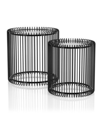 Nant Mirrored Glass Top Nesting Table with Curved Cage Base, Set of 2