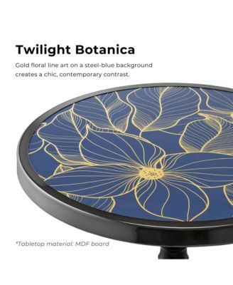 Knoll 16" Iron Round End Table with Botanical Print Top and Dome Base