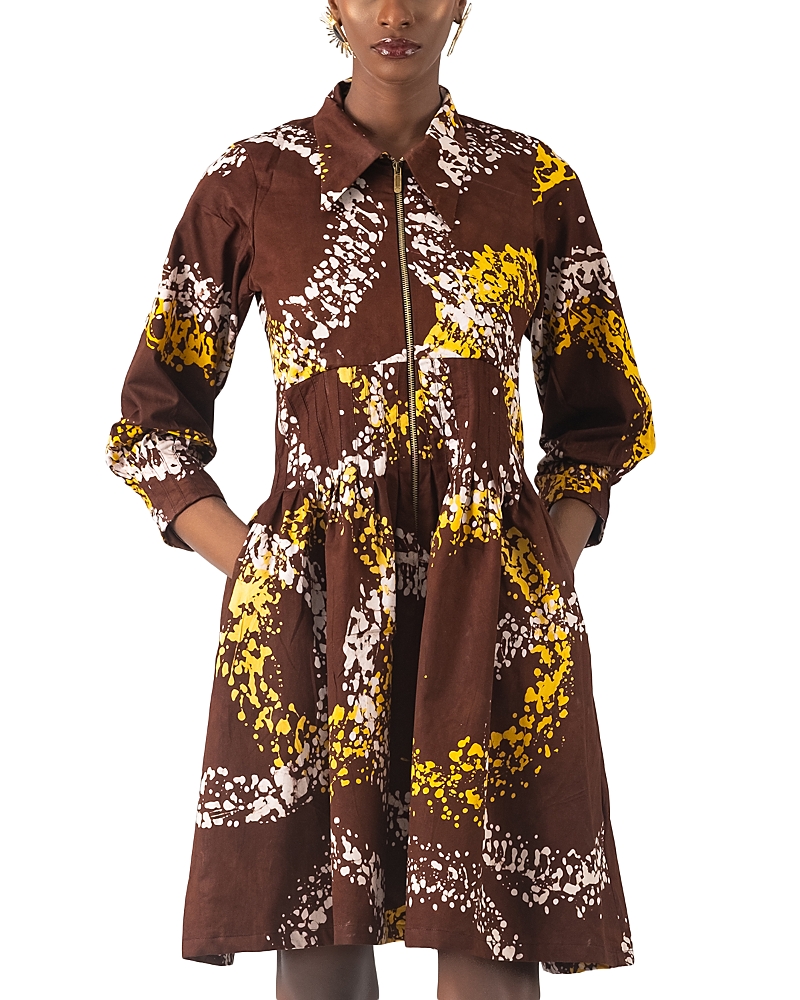 Busayo Kolawole Printed Zip Front Elbow Sleeve Dress In Multi